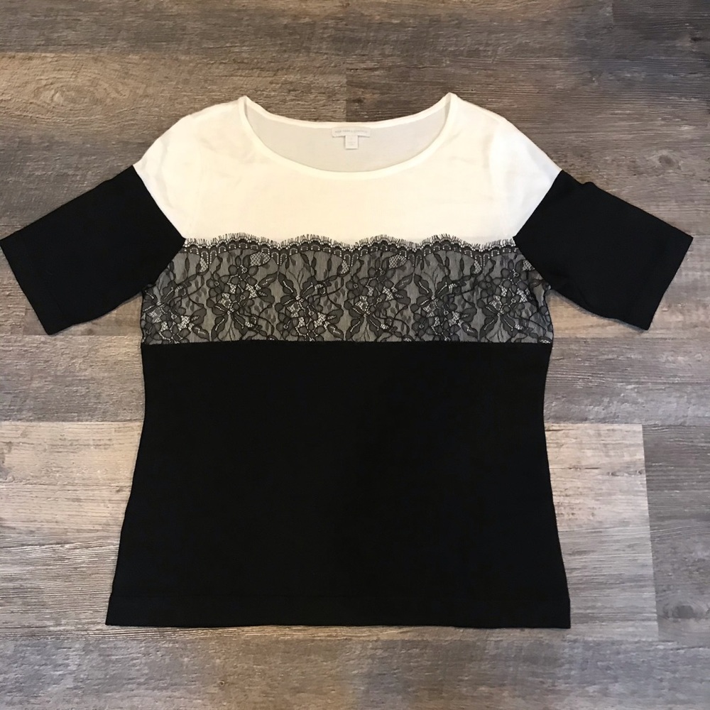 Lace Detail Sweater Knit Short Sleeve Blouse